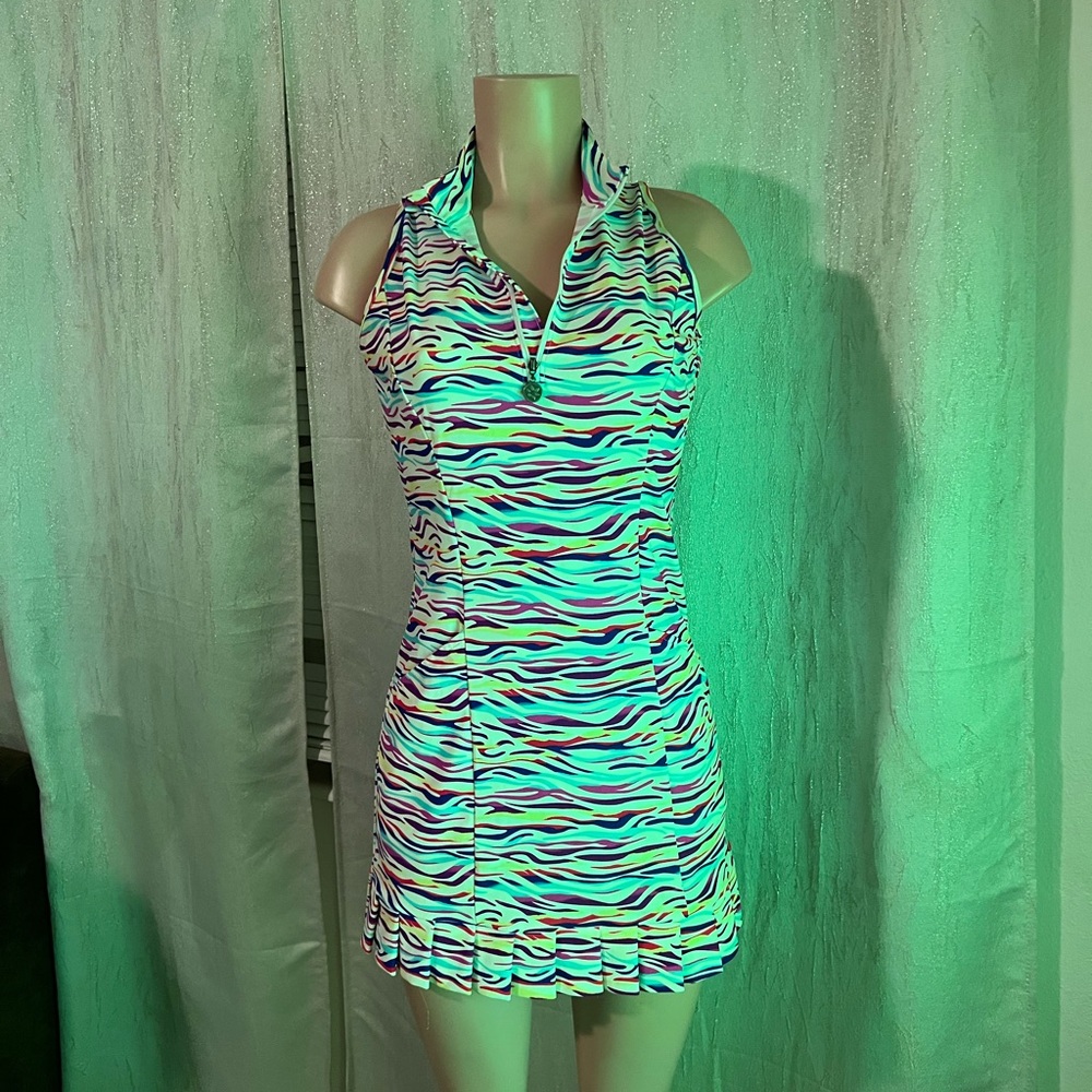 Tzu Tzu Multicolor Zebra-Stripe Mini Dress — White, Purple, Pink, Yellow, Blue - Picture 2 of 10